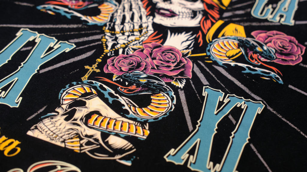 What is DTF printing A close-up of a custom t-shirt made using DTF printing.
